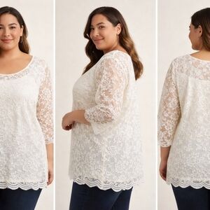 CJ Banks Cream Lace Blouse